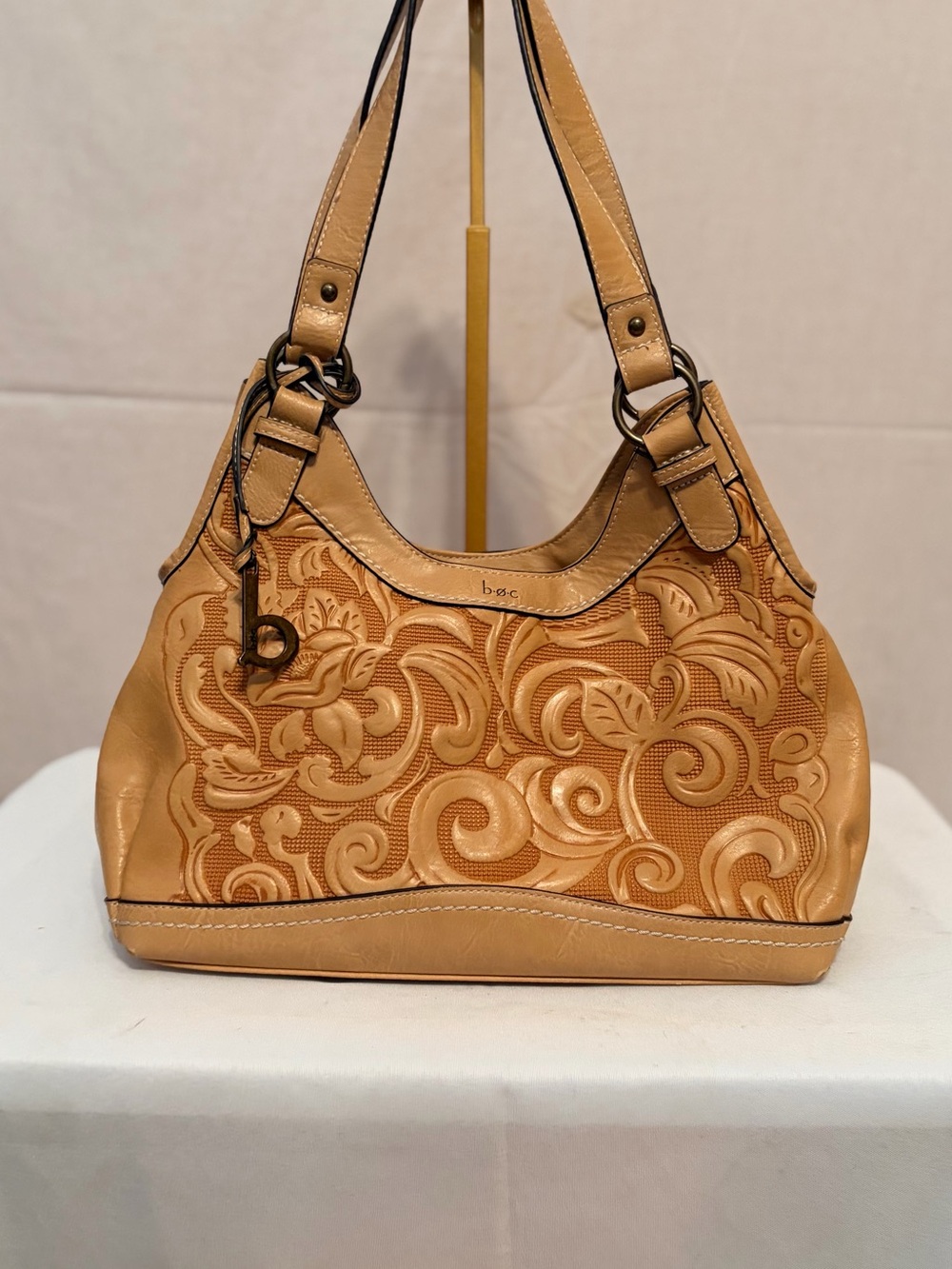 b.o.c. Tan Embossed Floral Shoulder Bag